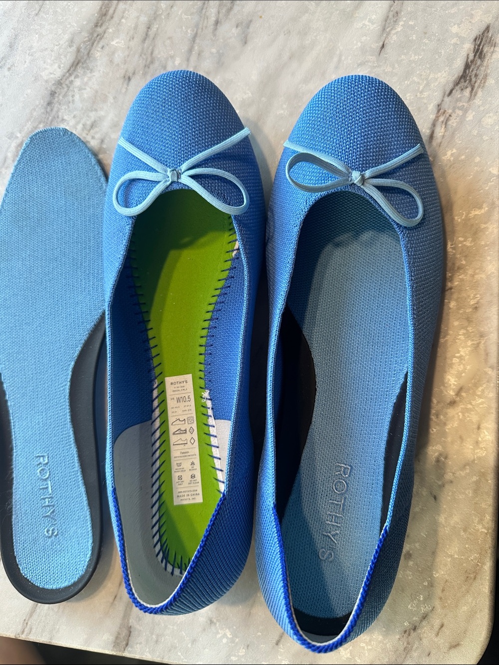 Rothy's Bright Blue Knit Ballet Flats with Bow